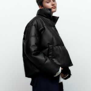 ZARA faux leather puffer jacket